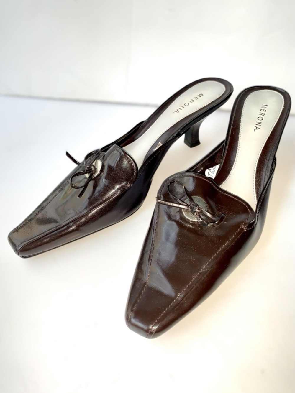 Y2K Merona Allyn Bow Leather Kitten Heels Mules Vintage